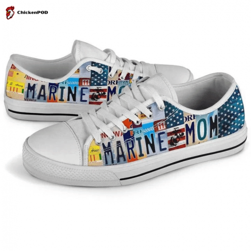 Marine Mom License Plate Low Top Shoes Gift for Men Women