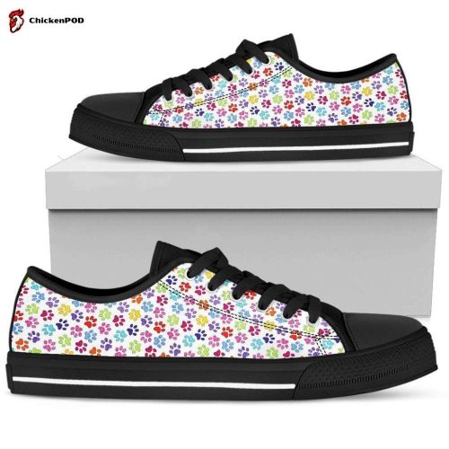 Painted Paw Print Black Low Top Sneaker