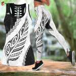 Paua Shell Maori Silver Fern Tank Top & Leggings Outfit For Women