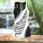 Paua Shell Maori Silver Fern Tank Top & Leggings Outfit For Women