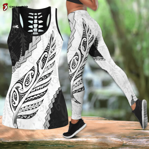 Paua Shell Maori Silver Fern Tank Top & Leggings Outfit For Women