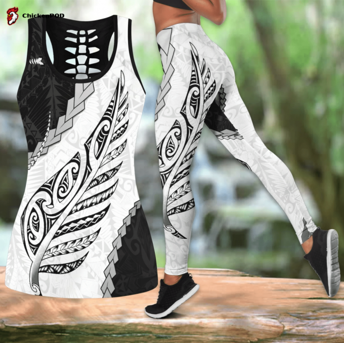 Paua Shell Maori Silver Fern Tank Top &Amp;Amp; Leggings Outfit For Women