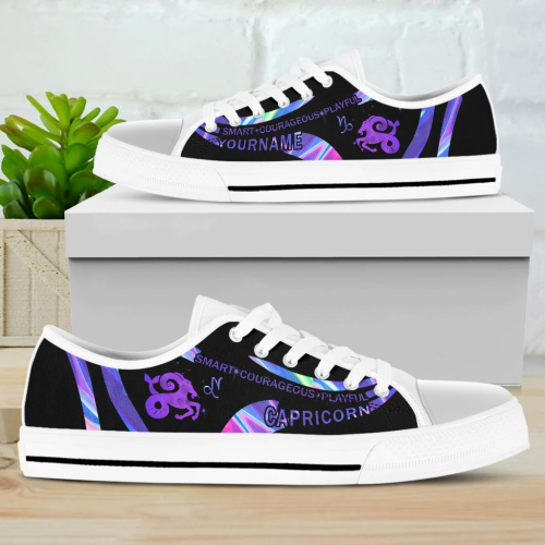 Personalized Holo Capricorn Customized Low Top Shoes Gift for Men Women Sneaker