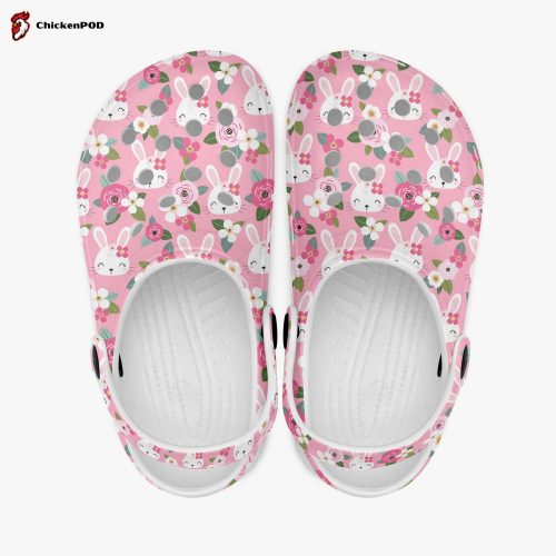 Pink Bunny Unisex Clogs, Cute Kids Clog Shoes, Bunny Slippers Slippers