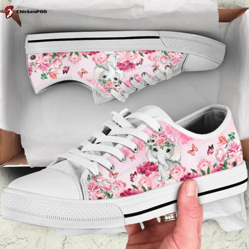 Pink Floral Elephant Low Top Shoes Gift for Men Women Sneaker