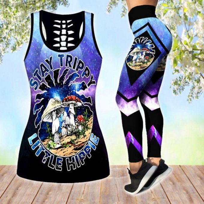 Premium Stay Trippy Litte Hippie 3D Over Printed Legging &Amp; Tank Top