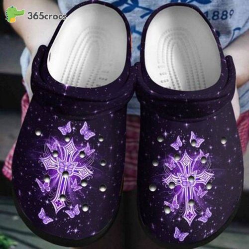 Purple Butterfly Flying Around Cross Butterfly Lovers For Christmas Unisex Clogs Clog Shoes