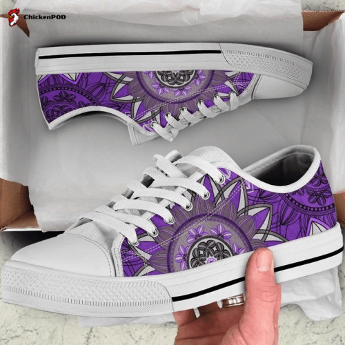 Purple Floral Mandalas Boho Chic Bohemian Low Top Shoes Gift for Men Women