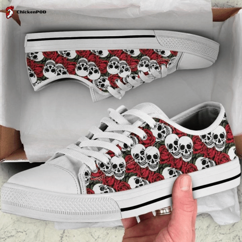 Skull And Rose Low Top Shoes Gift for Men Women