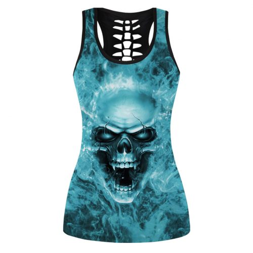 Skull Art Blue Fire – Personalized Tank top and Leggings