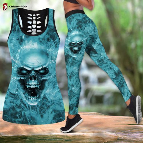 Skull Art Blue Fire – Personalized Tank top and Leggings