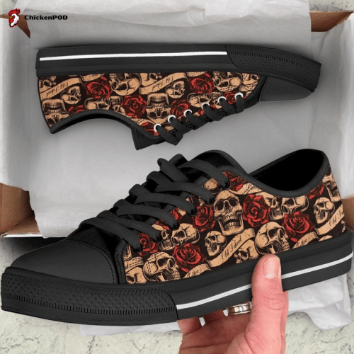 Skulls and Roses Rock n Roll Low Top Shoes Gift for Men Women