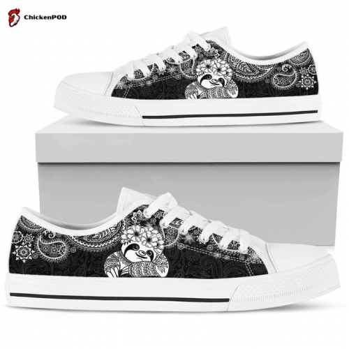 Sloth Paisley Black White Low Top Shoes Gift for Men Women