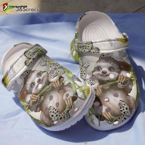 Sloth Playing With Butterflies And Daisy Shoes Sloth Playing With Butterfly Perfect Family Unisex Clogs Clog Shoes