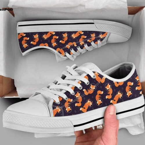 Space Fox Shoes Fox Sneakers Fox Print Pattern Cute Shoes Fox Lover Gifts Custom Low Top Shoes Gift for Men Women