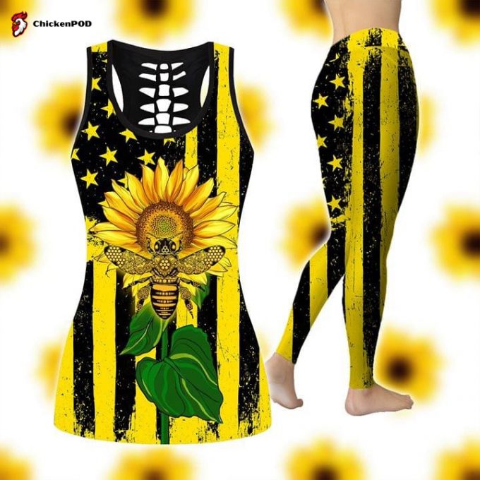 Sunflower Hippie Bee 3D All Over Printed Combo Legging + Tank Top