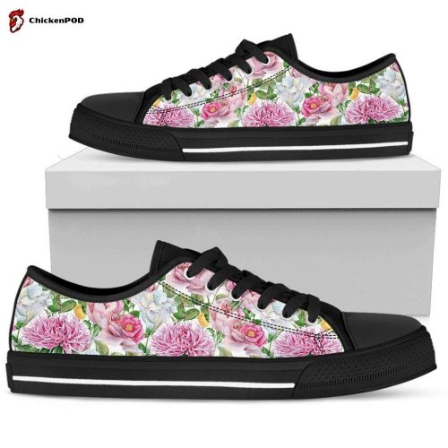 Watercolor Floral Women’s Low Top Shoes Gift for Men Women Black