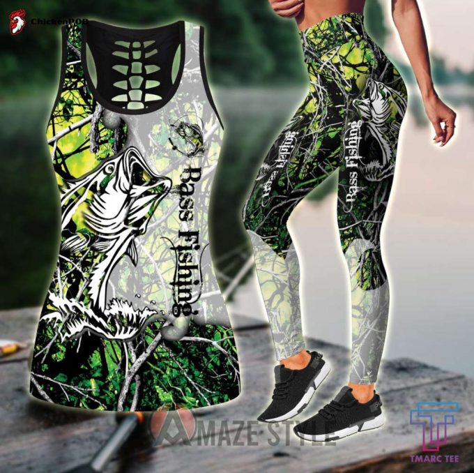 Bass Fishing – Green Camo Combo Legging + Tank Fishing Outfit For Women Sport Gifts