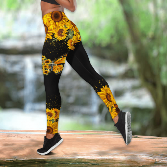 Beautiful Butterfly Faith Combo Legging + Tank Top Mockup Leggings+Hollow Out Tank Top