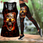 Beebuble Fire Skull Combo Hollow Tank Top And Legging Outfit MH