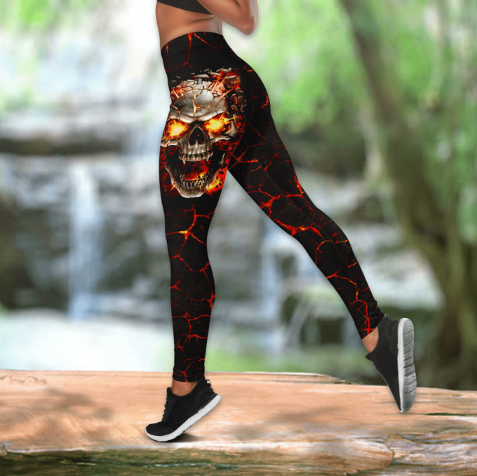 Beebuble Fire Skull Combo Hollow Tank Top And Legging Outfit Mh