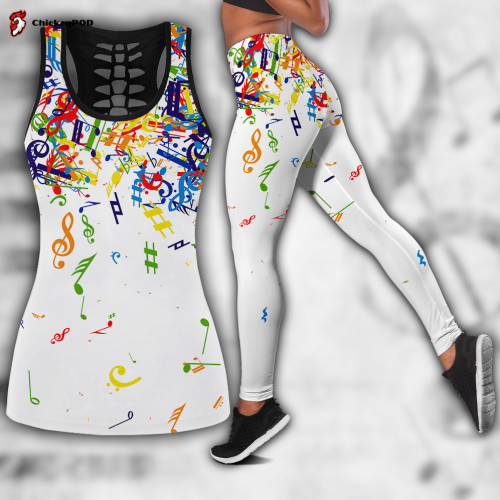 Colorful Music Notes White Version Combo Tank + Legging