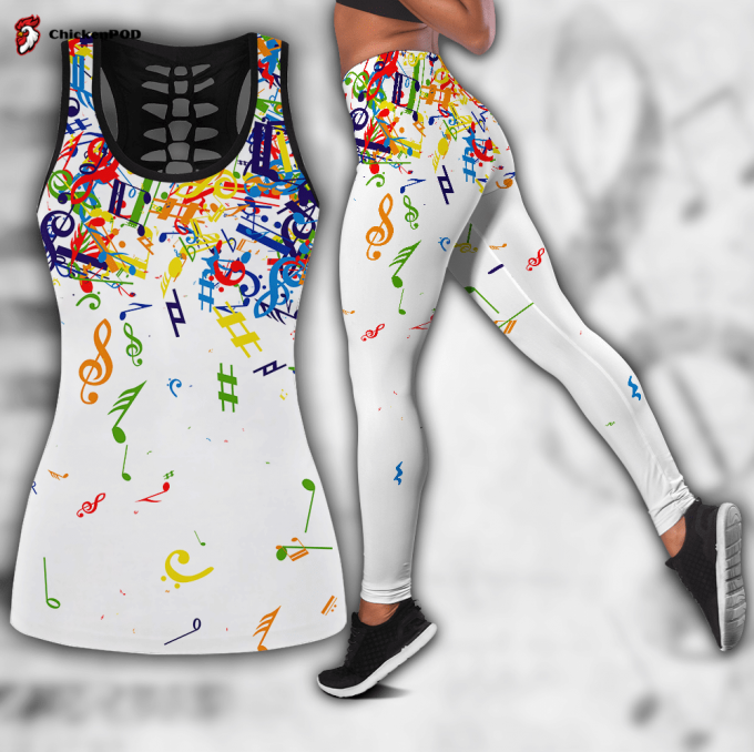 Colorful Music Notes White Version Combo Tank + Legging