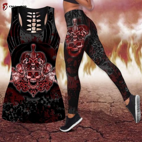 Gothic coat of arms with skull and angels legging + hollow tank combo outfit