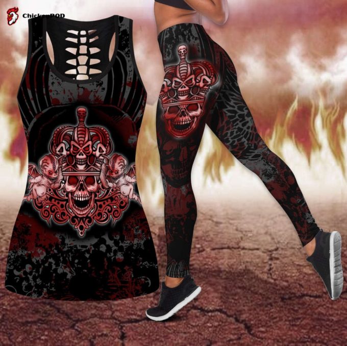 Gothic Coat Of Arms With Skull And Angels Legging + Hollow Tank Combo Outfit