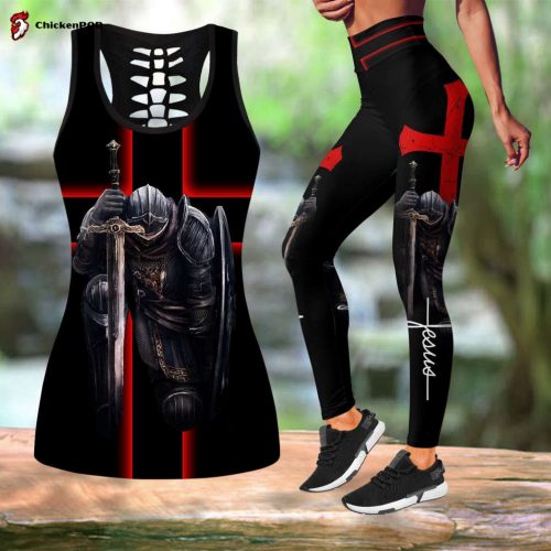 Jesus Christ Knight of God and Cross 3D Printed Combo Legging and Tanktop for Women