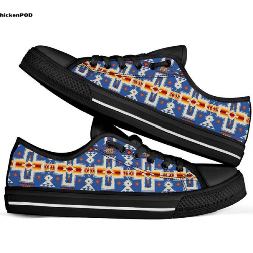 Native American Tribal Cross Blue Pattern Low Top Shoes Gift for Men Women