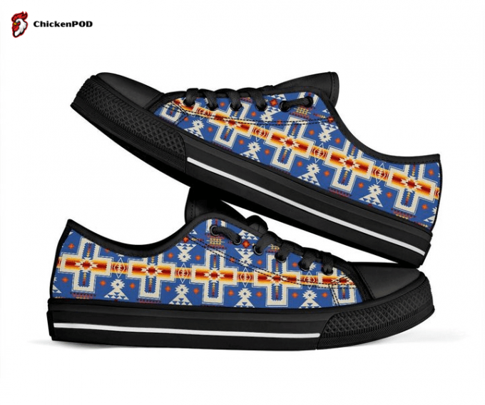 Native American Tribal Cross Blue Pattern Low Top Shoes Gift For Men Women