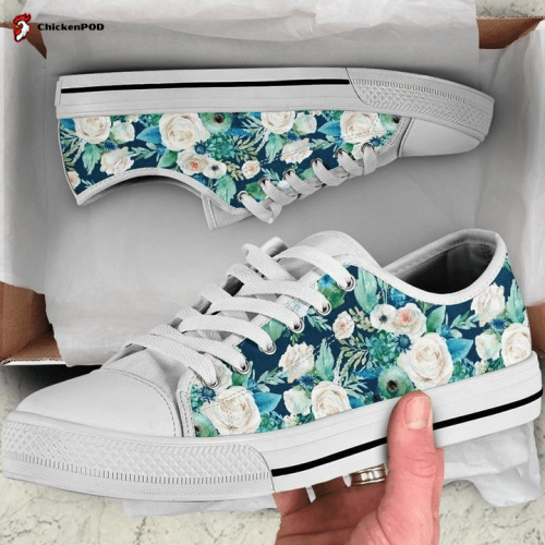 Navy Floral Low Top Shoes Gift for Men Women