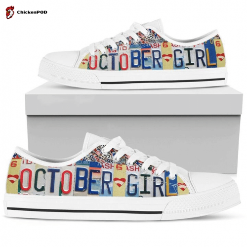 October License Plates Birth Low Top Shoes Gift for Men Women