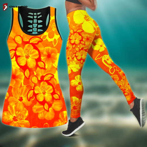 Orange Hibiscus Turtles In Hawaiian Dream Combo Legging + Tank S