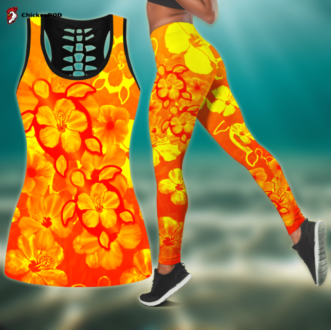 Orange Hibiscus Turtles In Hawaiian Dream Combo Legging + Tank S