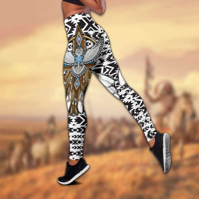 Owl Native American 3D All Over Printed Legging + Hollow Tank