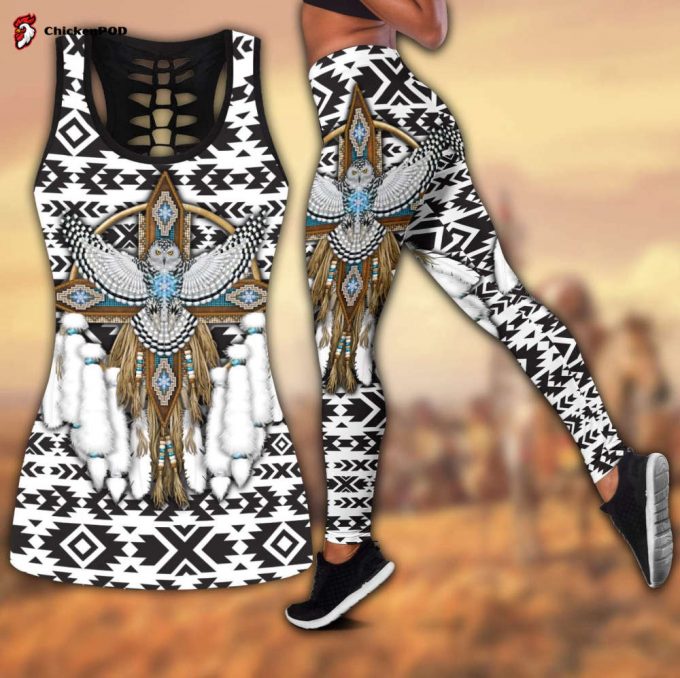 Owl Native American 3D All Over Printed Legging + Hollow Tank