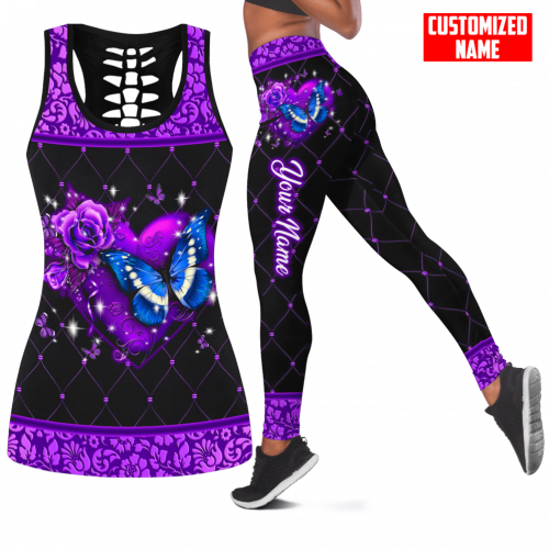 Personalized Name Butterfly With Heart All Over Printed Combo Legging + Tanktop