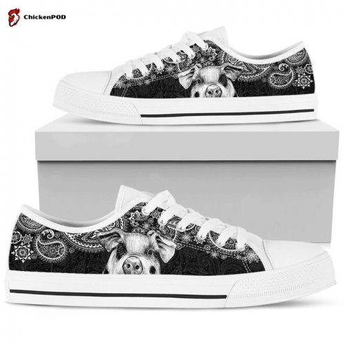 Pig Paisley Black White Low Top Shoes Gift for Men Women