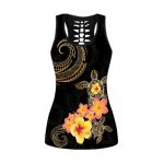 Polynesian Tattoo Turtle Hibiscus Frangipani Legging & Tank top For Women Sport Gifts ML