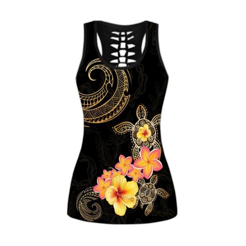 Polynesian Tattoo Turtle Hibiscus Frangipani Legging & Tank top For Women Sport Gifts ML