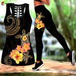 Polynesian Tattoo Turtle Hibiscus Frangipani Legging & Tank top For Women Sport Gifts ML