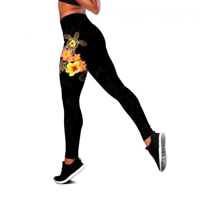 Polynesian Tattoo Turtle Hibiscus Frangipani Legging &Amp; Tank Top For Women Sport Gifts Ml