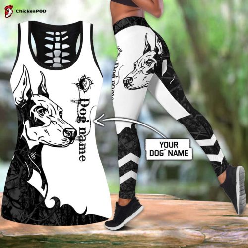 Premium Doberman Pinscher Black Tattoos Legging + Hollow Tank Combo