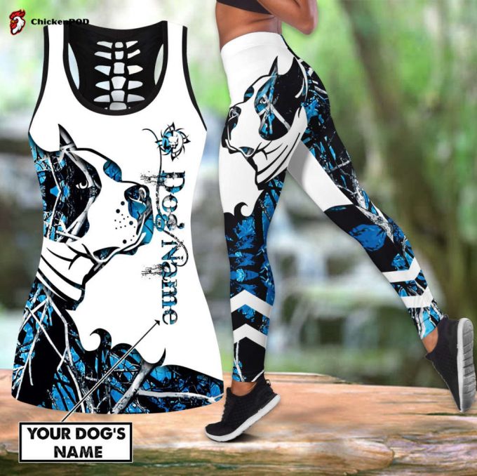 Premium Pitbull Blue Tattoos Legging + Hollow Tank Combo