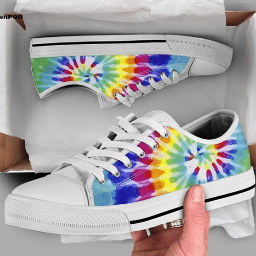 Rainbow Print Shoes Tie Dye LGBT Love Low Top Shoes Gift for Men Women