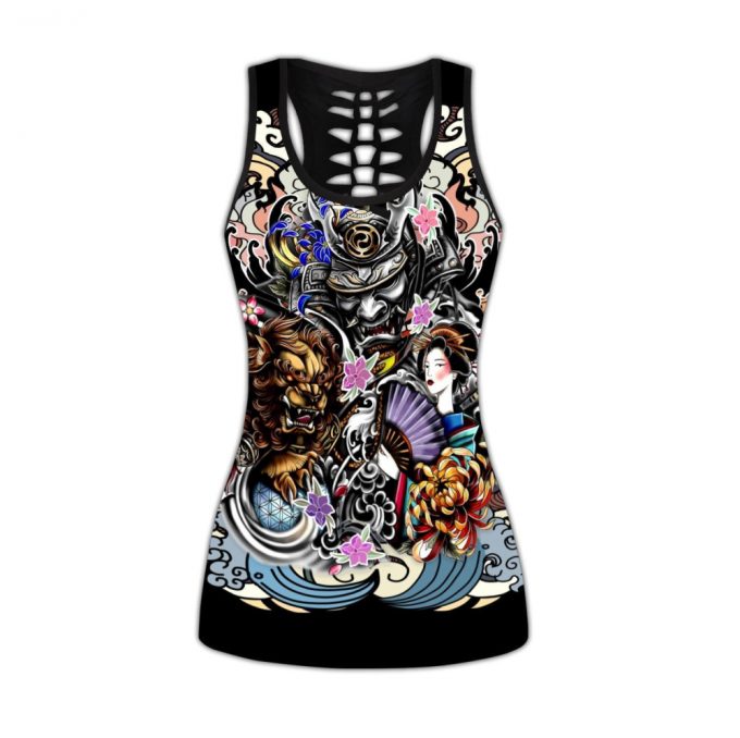 Samurai Geisha And Lion Tattoo Legging &Amp; Tank Top For Women Sport Gifts-Ml