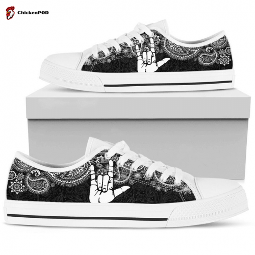 Sign Language Paisley Black White Low Top Shoes Gift for Men Women