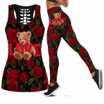 Teddy Bear Love With Rose All Over Printed Combo Legging Tanktop